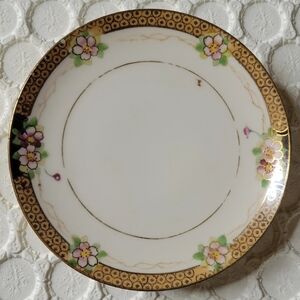 Vtg NORITAKE Morimura Nippon Gilded Porcelain Plate Pink Poppy Black Gold 6 1/4"